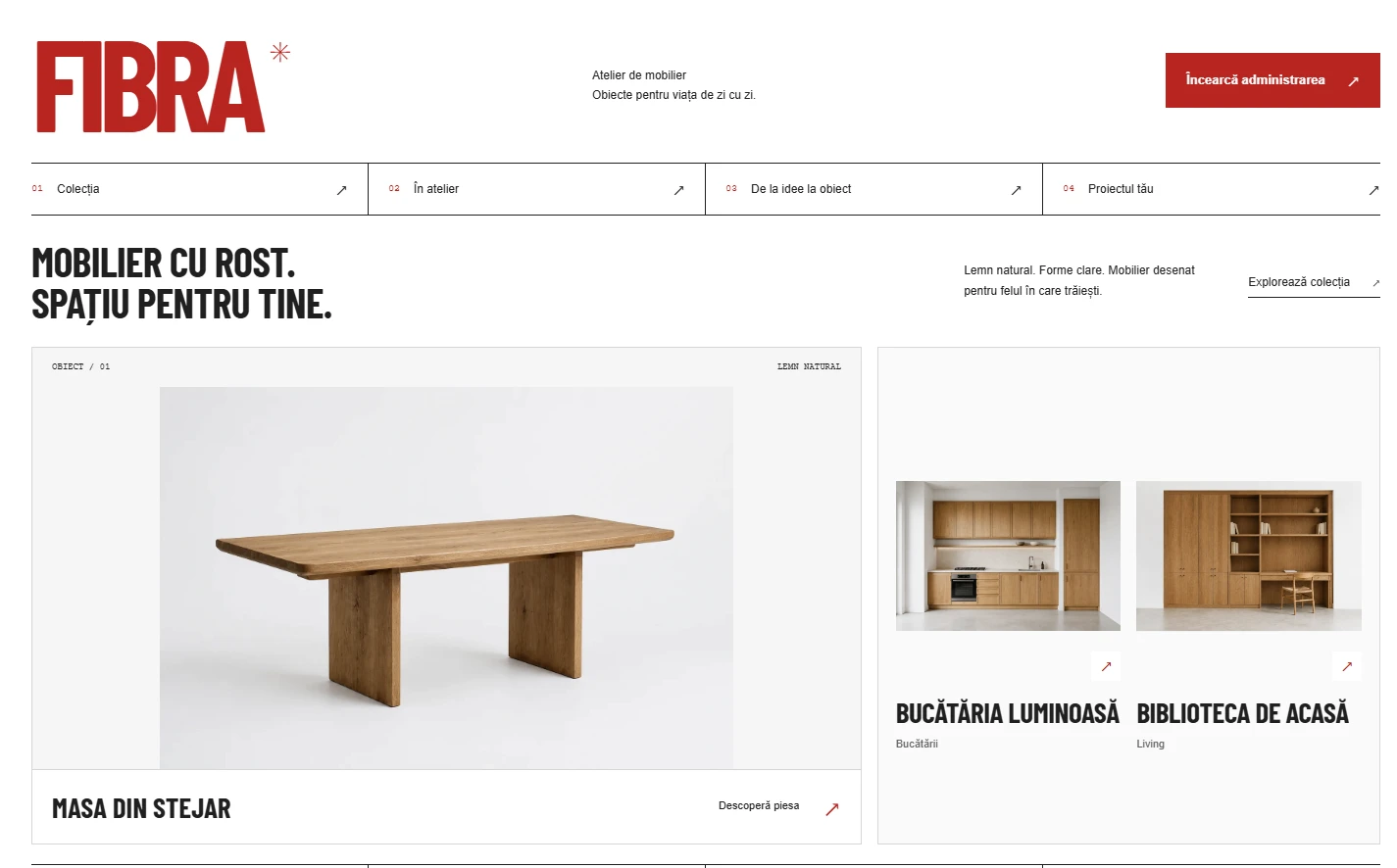FIBRA: website complet de mobilier, cu pagini și administrare de încercat.